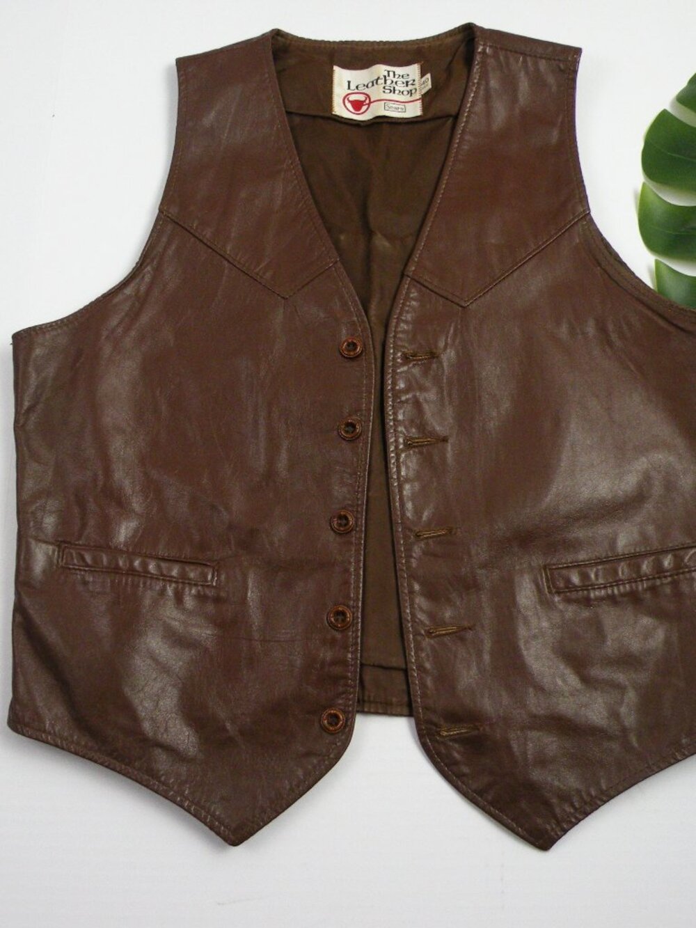 Vintage 1970s Leather Vest The Leather Shop Sears Size 40R Western